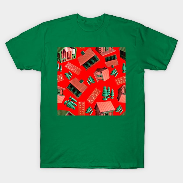 Jovielle Forest Birdhouses Tossed on Bright Red T-Shirt by ArtticArlo